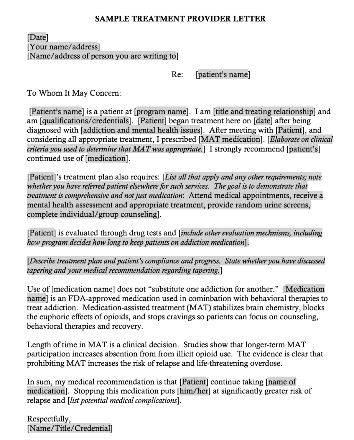 Legal Action Center | Sample Treatment Provider Letter Supporting…